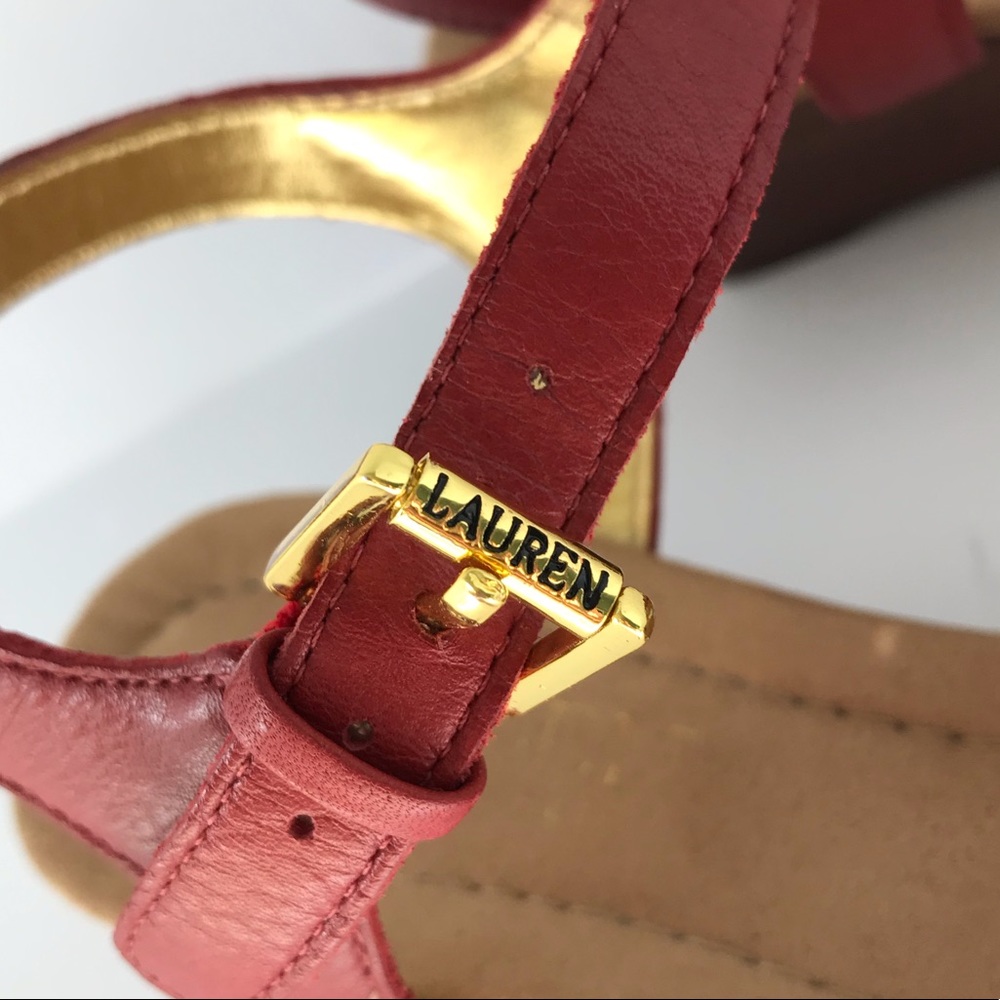 Ralph Lauren Red Laurissa Wedge Sandals Leather - Picture 8 of 8